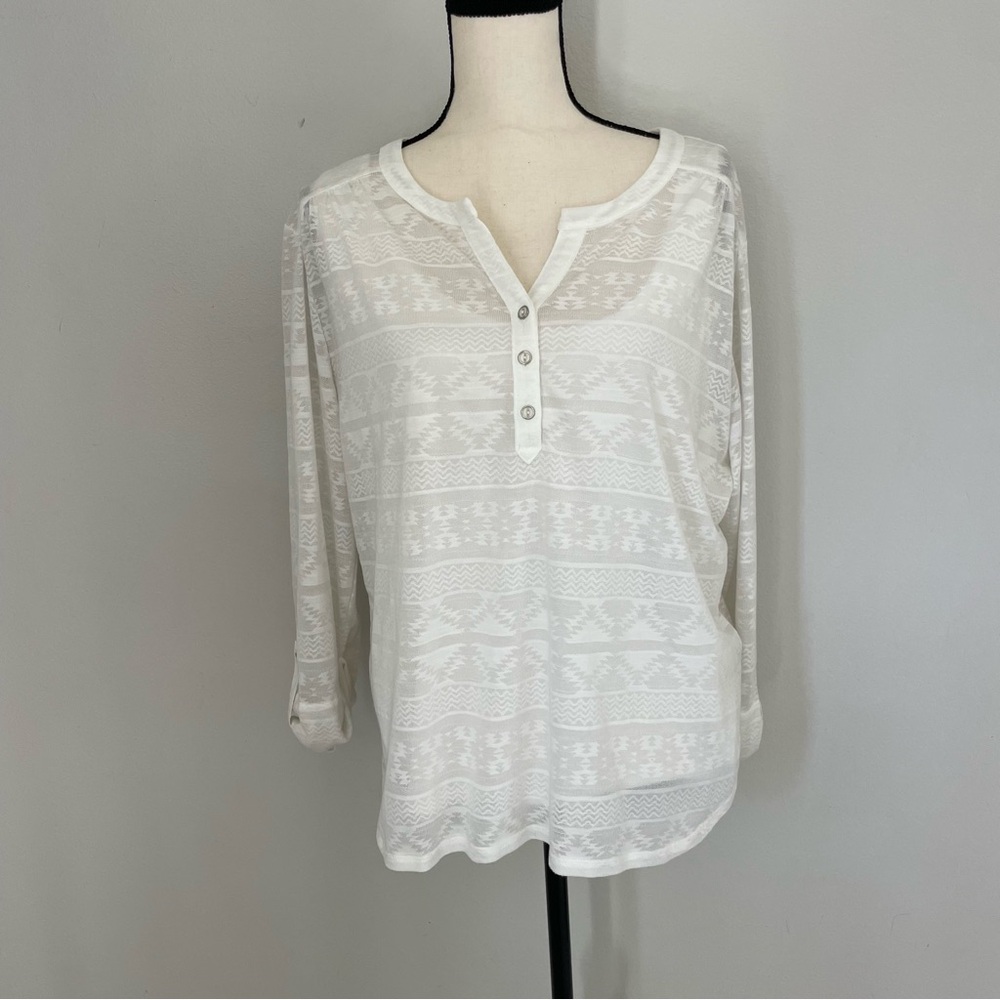 Hearts of Palm White 3/4 Sleeve Layered Blouse - Picture 2 of 4